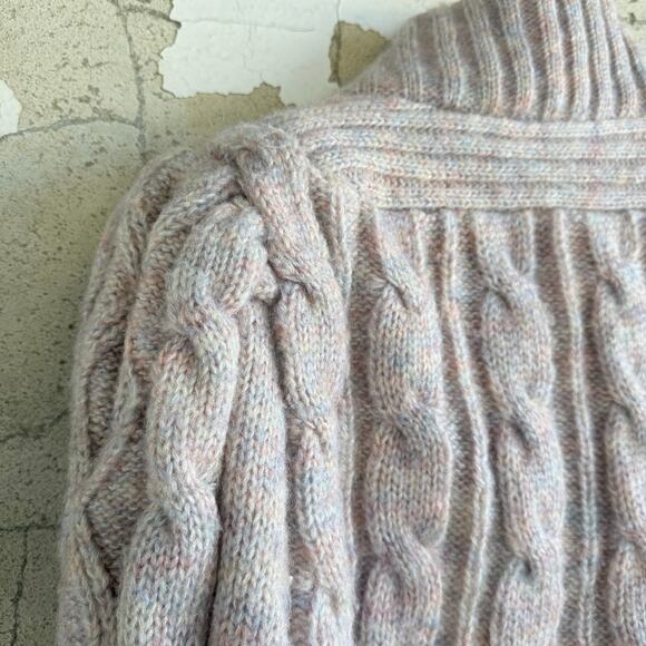 Vtg Cable Knit Sweater Jacket Attached Scarf Shawl Collar Pink Bomber Womens M - Picture 2 of 14
